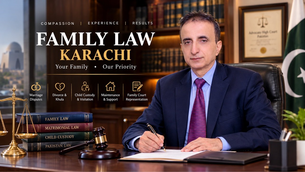 Family Law Karachi — Your Family, Our Priority. Advocate Muhammad Iqbal Khan at his Karachi office.